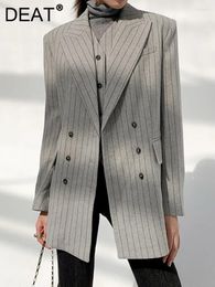 Women's Suits Fashion 2 Pcs Set Notched Collar Long Sleeve Double-breasted Blazer Stripe Short Vest Spring 2024 17A5419