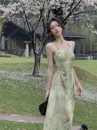 Casual Dresses Summer Women Spaghetti Strap Elegant Midi Hollow Out Wedding Evening Birthday Holiday Chinese Style Prom Clothes