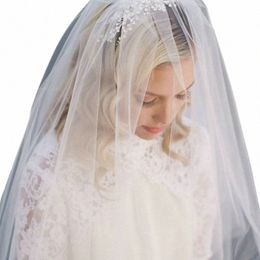 minimalist Simple Style 2 Tier Double-Layer Women Mesh Fingertip Length Wedding Veil Plain Pleated Drape Bridal Veil With 03Uy#