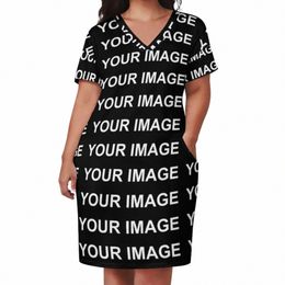 your Image Customized Casual Dr Summer Custom Made Design Kawaii Dres Ladies V Neck Print Street Style Dr Plus Size 5XL H5ob#