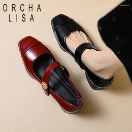 Dress Shoes ORCHALISA Brand Elegant Women Pumps Square Toe Chunky Heels Strap Shallow Big Size 41 42 43 Mary Janes Daily Female Spring