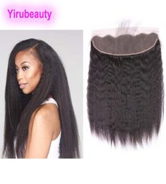 Indian Virgin Hair Part Kinky Straight 13X4 Lace Frontal Human Hair Pre Plucked Yaki Natural Black Yirubeauty5464431