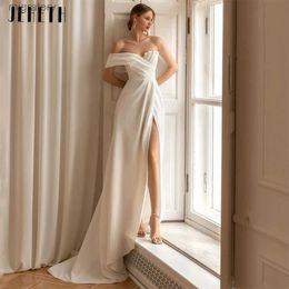 Urban Sexy Dresses JEHETH High Split Wedding Women One Shoulder Backless Bride Gown Satin Simple Charming Vestido De Novia Sweep Train yq240329