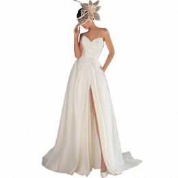 fivsole White Sweetheart A Line Lg Wedding Dres 2022 High Side Slit Satin Bride Bridal Party Gowns Princ Robes Vestidos q9MU#