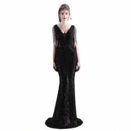 elegant Sequin Mermaid Dr Women Sexy V-neck Beading Evening Prom Party Dres Woman Clothing Slim Sleevel Vestidos Traf C6Bn#