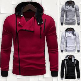 Men's Hoodies Diagonal Zipper Hoodie Asymmetric With Elastic Cuff Drawstring Stylish Fall Sweatshirt For Men Soft