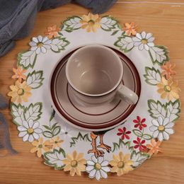 Table Mats 1Pc Round Chicken Embroidery Place Mat Pad Cloth Cup Dish Tea Placemat Coffee Doily Kitchen Decor