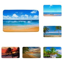 Bath Mats 40 60CM Mediterranean Scenery Ocean Beach Coconut Trees Bathroom Carpet Set Kitchen Floor Pad Toilet Rugs WC Doormats