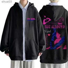 Mens Hoodies Sweatshirts TV girl printed graphic zippered hoodie unisex wool cotton zippered jacket mens black sports shirt mens fashionable oversized jacketL240