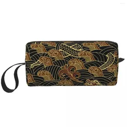 Storage Bags Gold Chinese Dragon Pattern Travel Cosmetic Bag For Oriental Mythical Monster Makeup Toiletry Ladies Beauty Dopp Kit