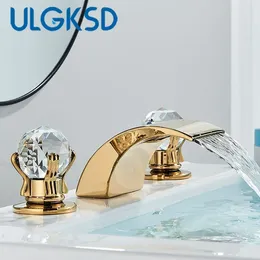 Bathroom Sink Faucets ULGKSD Crystalline Double Handle Faucet Basin &Cold Mixer Tap Deck Mounted