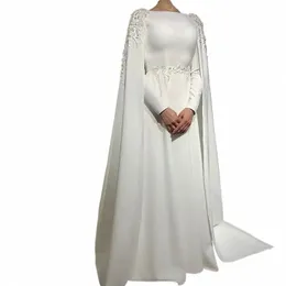 elegant Arabic Muslim Wedding Dr Cape Lg Sleeves A Line O Neck Bride Dr Lace Appliques Sweep Train robe de mariee w5Pv#