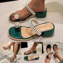 Sandals Women'S Summer Female French Half Drag Fairy Wind Pearl Thick Heels A Word Slippers Women Shoes