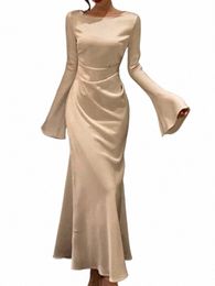 autumn Satin Lg Dres For Women Flare Sleeve Slim Mermaid Spring French Vintage Wedding Party Prom Robe Vestidos Para Mujer 59LJ#