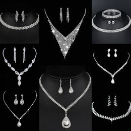 Valuable Lab Diamond Jewellery set Sterling Silver Wedding Necklace Earrings For Women Bridal Engagement Jewellery Gift h9XL#