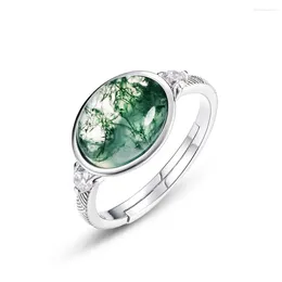 Cluster Rings WES 925 Sterling Silver For Woman Natural Moss Agate 8 10mm Certified Jewelry Wholesale White Gold Plated Anniversary Gift