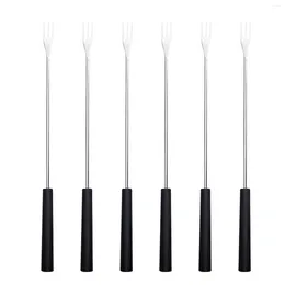 Forks 6Pcs 10.2 Inch Stainless Steel Fondue Cheese Fork Fruit With Heat-blocking Handle For Pot Barbecue Kitchen Tools