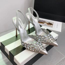 2024 Crystal-Embellished Pumps shoes Stiletto heel sandals for women heel Luxurys Designers Dress shoe hollow out Evening Slingback sandal designer sandals