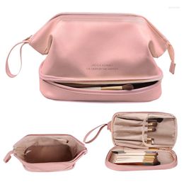 Storage Bags Waterproof Leather Cosmetic Bag Portable Makeup Brush Toiletry Organiser Large Capacity Zipper Travel Wash Set