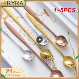 Coffee Scoops 1-5PCS High-value Rose Spoon Long Handle Golden Cute Teaspoon Mixing Dessert Honey Salad Drink Spoons