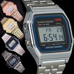 Wristwatches F91W Stainless Steel Band Watch Luxury Waterproof Retro Digital Sports Military Watches Men Women Electronic Wrist Watch Clock 24329