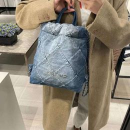 tote bag designer product popular on the internet fashionable versatile washed denim cart stitching design chain single shoulder backpack for women