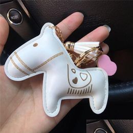 Key Rings Fashion Keychains Charms Cute Horse Design For Cars Tassel Pu Leather Heart Souvenir Keyring Chain Holder Bag Pendant Jewelr Dh2Lm