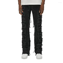 Men's Jeans Men Stylish Distressed Washed Stacked Spliced Trousers Good Quality Male Street Straight Slim Biker Denim Pants