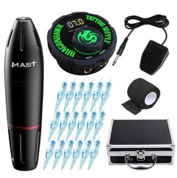 Mast Tattoo Pen Kit Rotary Motor Machine LCD Power Supply Cartridges Needles Carry Box6793253