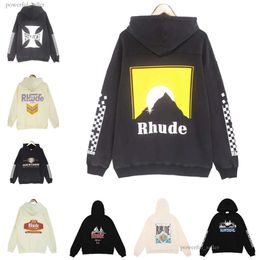 Designer Rhude Hoodie Mens Hoodie Rhudes Hoody Hooded Sweatshirt Felpa Uomo Niche Fashion Brand Sudadera Autumn Winter Long Sleeve Round Neck Pullover Bottoms 926