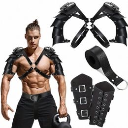 4pcs Leather Medieval Shoulder Pauldr Knight Adjustable Buckle punk Shoulder Armors Cover Cape for Cosplay Party Men Costume r2vZ#