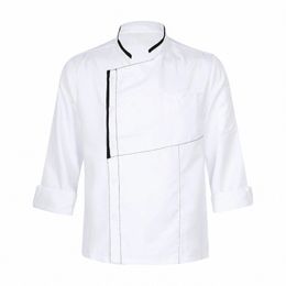 unisex Stand Collar Chef Workwear Tops Kitchen Cook Shirt with Pockets for Cooking Baking Men Women Food Service Waiter Costume W3jx#