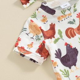 Clothing Sets Toddler Baby Girl Farm Outfits Chicken Print Short Sleeve T-Shirt Tops And Shorts Headband Set 3Pcs Summer Clothes