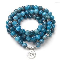 Charm Bracelets Natural Stone Women Men 108 Mala Apatite With Lotus OM Buddha Yoga Bracelet Or Necklace JewelryCharm Inte22220i