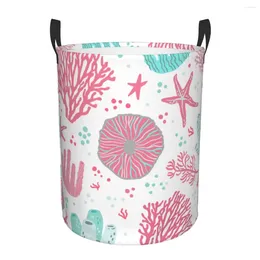 Laundry Bags Folding Basket Coral Pattern Dirty Clothes Toys Storage Bucket Wardrobe Clothing Organiser Hamper