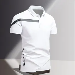 Men's Polos Summer T-shirts Fashion Turn-down Collar Polo-Neck Short Sleeve Slim Colour Spliced Button Daily Casual All-match Tops