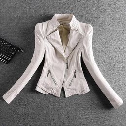 Women's Leather Trendy Black Faux Slim Fitting Stand Collar Biker Jacket Women Long Sleeve Zipper Design PU Coat Chic Spring Autumn