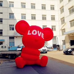 5m 16.4ft high Factory Price Red Inflatable Balloon Love Bear with Light for Wedding Party Music Park Decoration