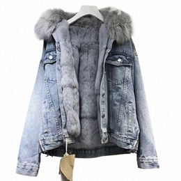 women Denim Cost Single Breasted Butt Jackets Fleece Patchwork Cardigan Pockets Outerwear Casual Warm Solid Loose Fit P0j1#