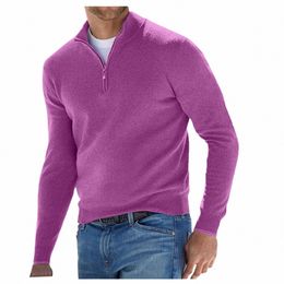 comfy Clothing Solid Lg Sleeve Turtleneck Shirts Half Zip Fleece Winter Coat Pullover Men Autumn Thick Warm Knitted Sweaters N2eU#