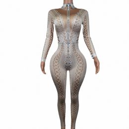 sparkling Rhinestes Tights Jumpsuit Lg Sleeve Persality Performance Costume Ladies Nightclub Dance Show Wear Lianti 219l#