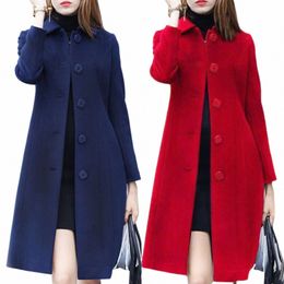 s-4xl Autumn Women Coat Mid-Length Single-Breasted Solid Colour Turn-down Collar Elegant Soft Plus Size Warm Winter Jacket 685l#