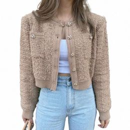 korean Knitted Cardigan For Women Fall Winter New Lg Sleeve Pockets O Neck Sweaters Vintage Butt Single Breasted Coats T291 M47G#