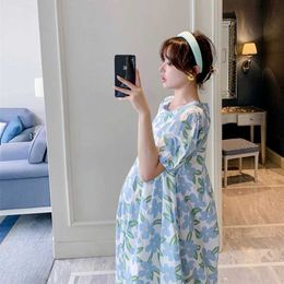 Maternity Dresses 2022 Summer New Korean Pregnant Womens Wear Exquisite Printing Beautiful Pregnant Womens WearL2403