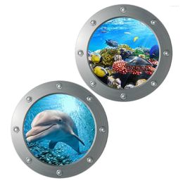 Wallpapers 2 Pcs Wall Sticker Decor Sea Ocean Decals Bedroom Wallpaper Kids Bathroom Craft Porthole Pvc Themed Child For Dolphin Murals