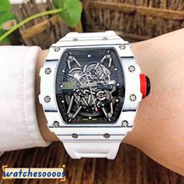 Mens Automatic White Mechanical Watch Carbon Fiber Personalized Hollowed Out Tape Luminous Waterproof high quality