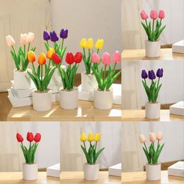 Decorative Flowers Artificial Tulip Potted Fake Plants Tree In Pot Home Wedding Party Decor Plastics Pink Yellow Red Champagneb-Decoration