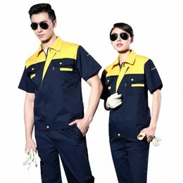 man Working Clothes Mechanical Workshop Work Wear Set Short-sleeved Welding Uniform Wear-resistant Labour Protecti Clothing v4P6#
