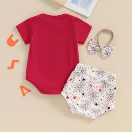 Clothing Sets 4th Of July Baby Girls Outfits Short Sleeve Letters Print T Shirt Rompers Stars Shorts Headband Summer Clothes Set