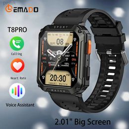 Bilek saatleri T8 Pro Outdoor Askeri Akıllı İzle Erkekler Bluetooth Call Sport Smartwatch 2.01 inç büyük ekran ses asistanı fitness saatler 24329